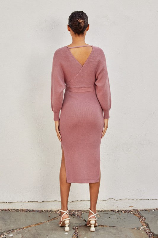 CALI - CROSSOVER MIDI SWEATER DRESS