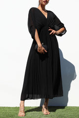 PLEATED VNECK MAXI DRESS