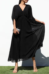 PLEATED VNECK MAXI DRESS