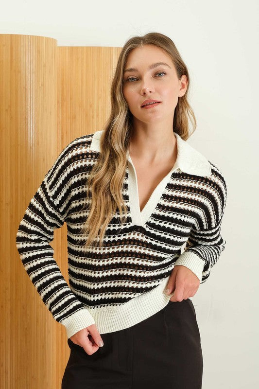 JOHNNY STRIPE CROCHET SWEATER