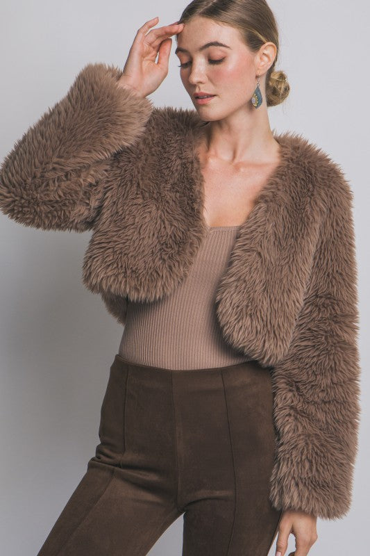 CROP FAUX FUR JACKET