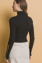 T-NECK SWEATER WITH PEARL SLEEVE