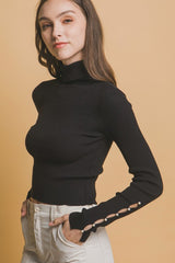 TNECK SWEATER WITH PEARL SLEEVES