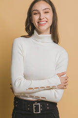 T-NECK SWEATER WITH PEARL SLEEVE