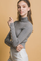 TNECK SWEATER WITH PEARL SLEEVES