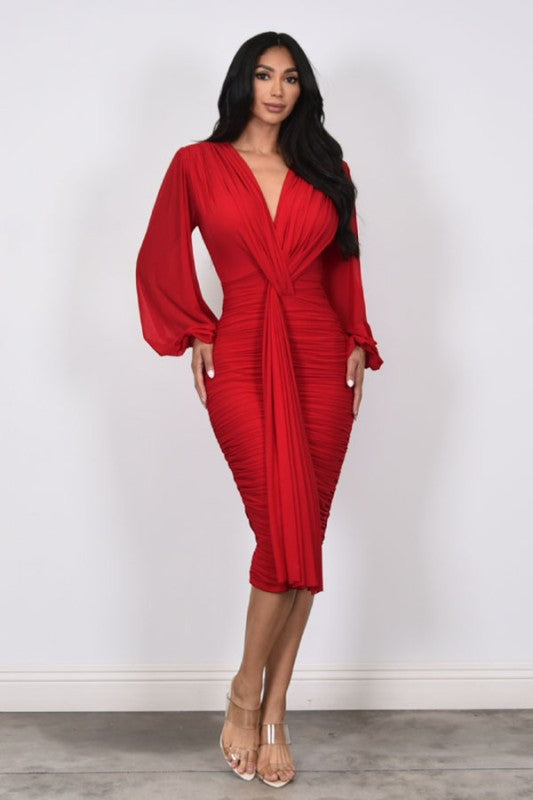 GEMMA - LONG SLEEVE MIDI SCARF DRESS