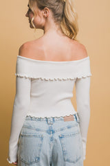 OFF SHOULDER RIBBED SWEATER