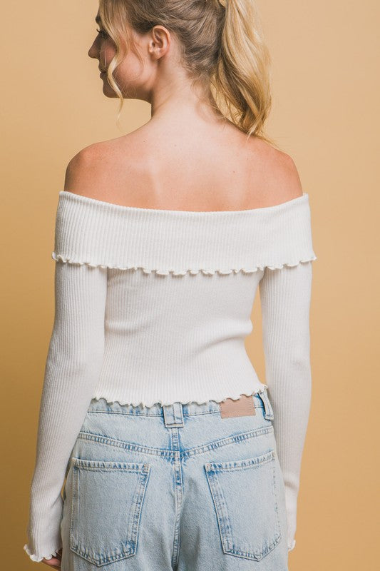 OFF SHOULDER RIBBED SWEATER