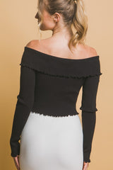 OFF SHOULDER RIBBED SWEATER