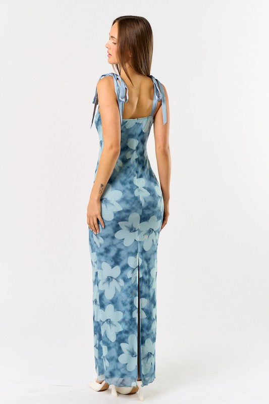 MIA - FLORAL MESH TIE MAXI DRESS