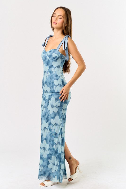 MIA - FLORAL MESH TIE MAXI DRESS