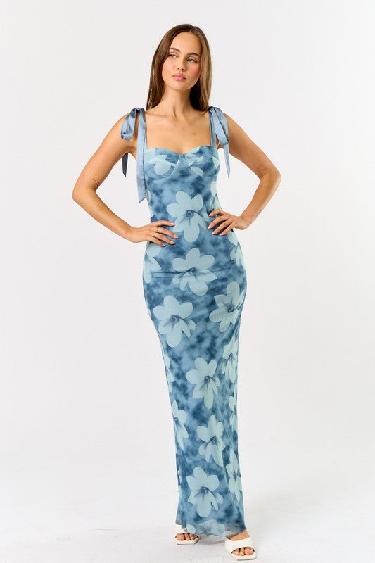 MIA - FLORAL MESH TIE MAXI DRESS