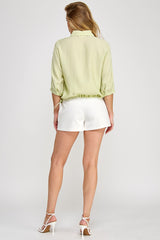 SHORT SLEEVE DRAWSTRING POCKET TOP