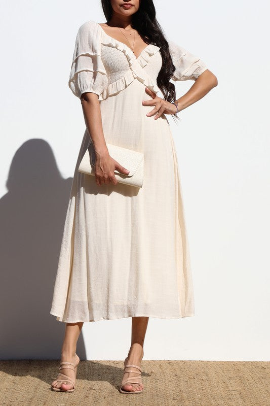 LONDON - RUFFLE WOVEN MIDI DRESS