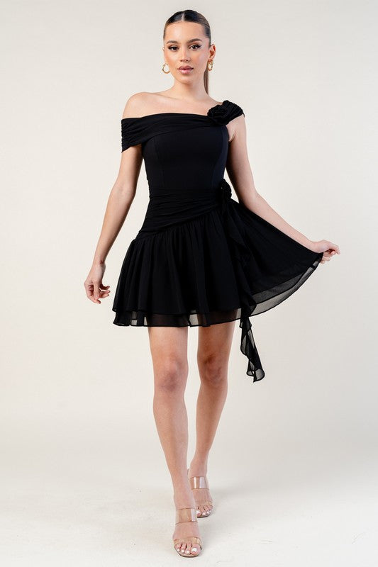 TALIA - OFF SHOULDER CHIFFON MINI DRESS