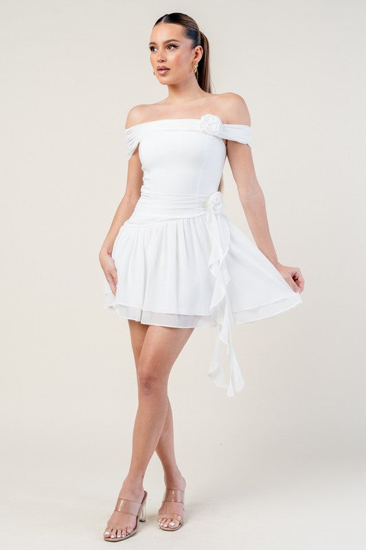 TALIA - OFF SHOULDER CHIFFON MINI DRESS