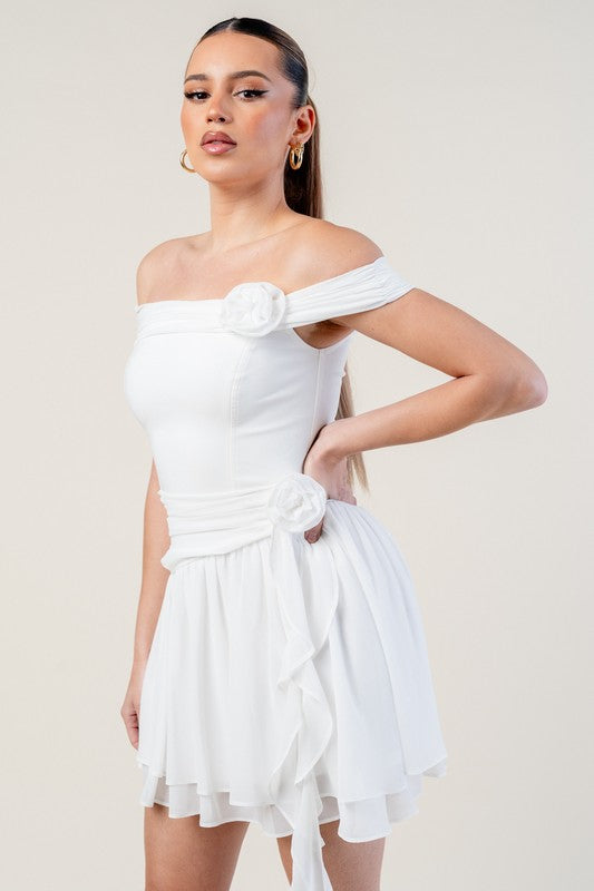 TALIA - OFF SHOULDER CHIFFON MINI DRESS