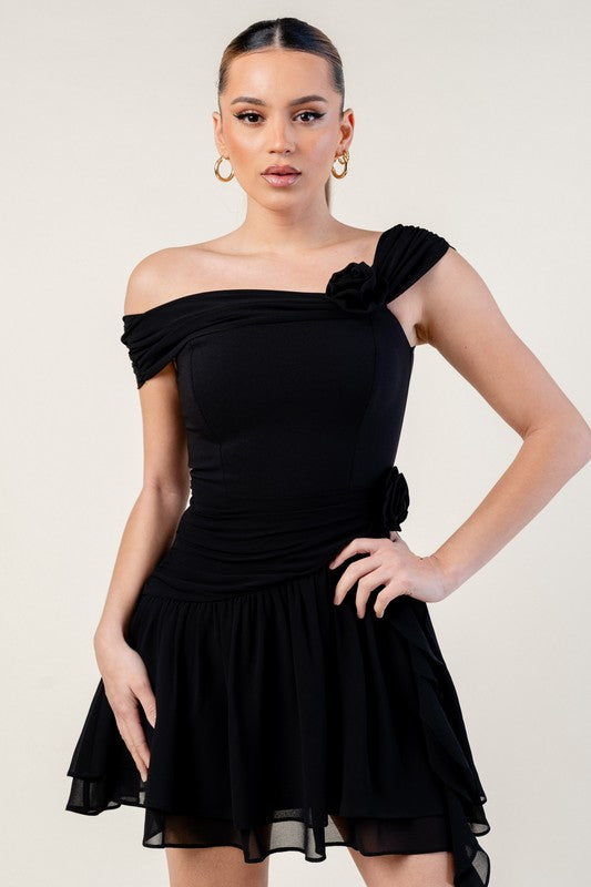 TALIA - OFF SHOULDER CHIFFON MINI DRESS