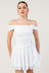 TALIA - OFF SHOULDER CHIFFON MINI DRESS