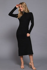 TNECK RIBBED MIDI DRESS