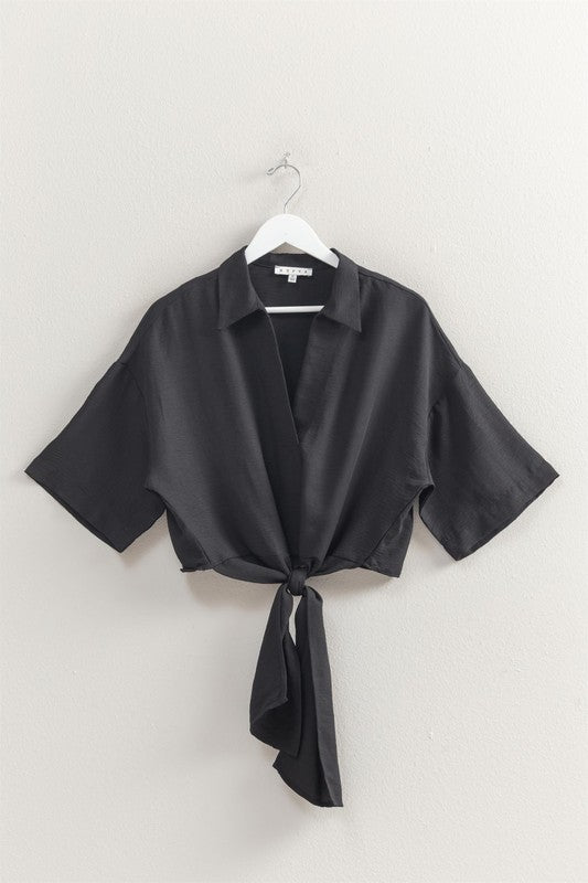 TIE FRONT S/S BLOUSE
