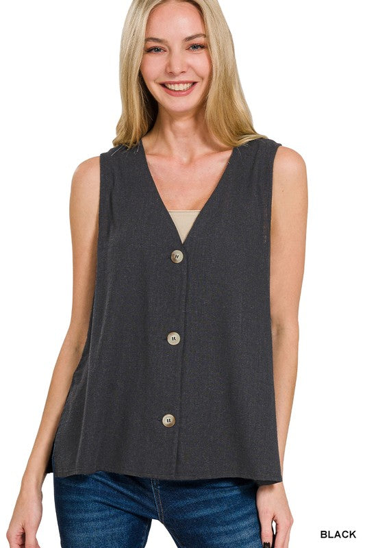 LISBON - LINEN 3 BUTTON VEST
