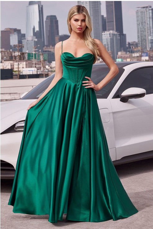 AVERY - SATIN FOLD FLARE TIE BACK GOWN