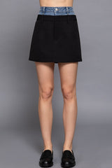 CONTRAST DENIM WAIST MINI SKIRT