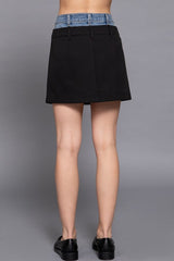 CONTRAST DENIM WAIST MINI SKIRT