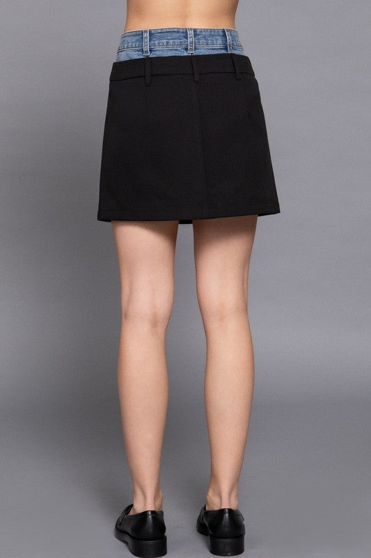 CONTRAST DENIM WAIST MINI SKIRT