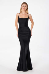 SUGAR - TIE BACK STRETCH SATIN GOWN