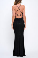 BELLA - GLITTER PLUNGE MAXI DRESS