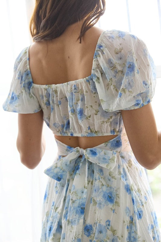 SOFI - SHORT SLEEVE TIE BACK FLORAL MINI DRESS