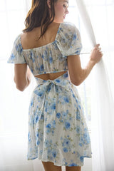 SOFI - SHORT SLEEVE TIE BACK FLORAL MINI DRESS