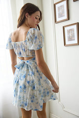 SOFI - SHORT SLEEVE TIE BACK FLORAL MINI DRESS