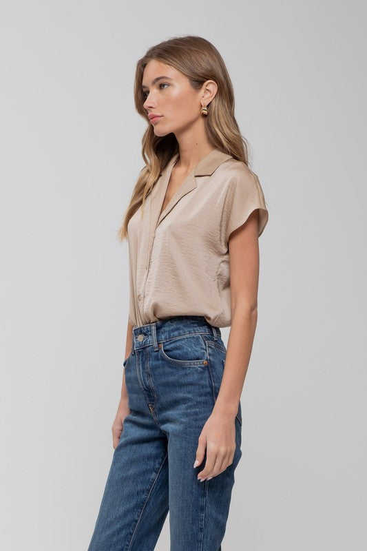 CAP SLEEVE BUTTON BLOUSE