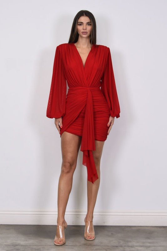GABBY - LONG SLEEVE SCARF FRONT DRESS