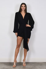 GABBY - LONG SLEEVE SCARF FRONT MINI DRESS