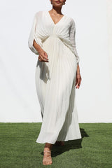 PLEATED VNECK MAXI DRESS