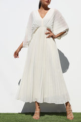 PLEATED VNECK MAXI DRESS