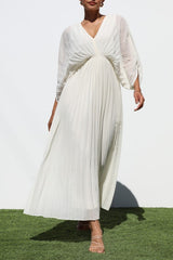 PLEATED VNECK MAXI DRESS