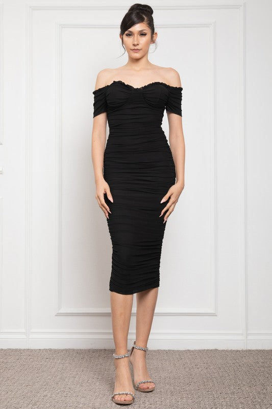 ABBY - OFF SHOULDER MIDI DRESS
