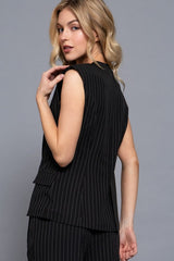 LANA - PINSTRIPE LONG LINE VEST