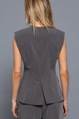 LANA - PINSTRIPE LONG LINE VEST