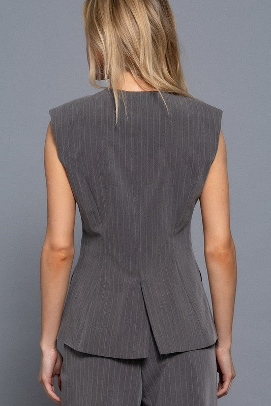 LANA - PINSTRIPE LONG LINE VEST