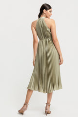 MILA - SATIN PLEAT MOCK NECK DRESS