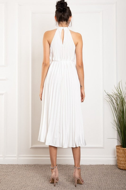 MILA - SATIN PLEAT MOCK NECK DRESS