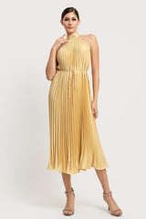 MILA - SATIN PLEAT MOCK NECK DRESS