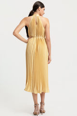 MILA - SATIN PLEAT MOCK NECK DRESS
