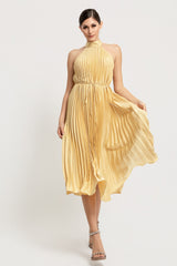 MILA - SATIN PLEAT MOCK NECK DRESS